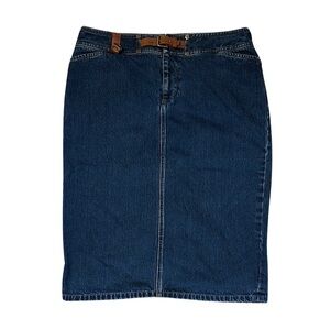 VTG Lauren Jean Co Dark Denim Knee Length Pencil Skirt with Brown Accents Sz6